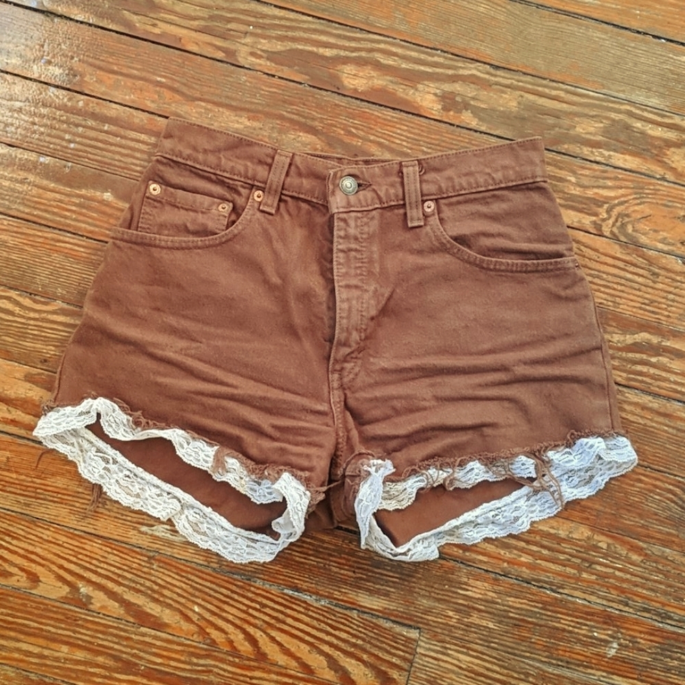 High waisted brown denim shorts